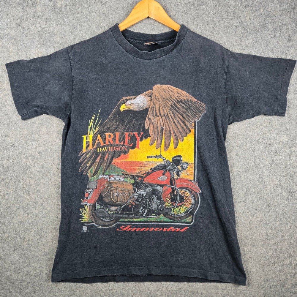 Vintage Harley Davidson Shirt Mens M Faded Black Eagle Immortal Graphic 90s